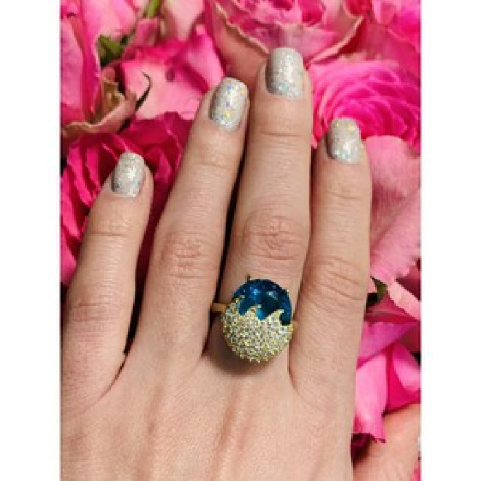 925 Sterling Silver Alpanite & CZ Ring Size 6.5