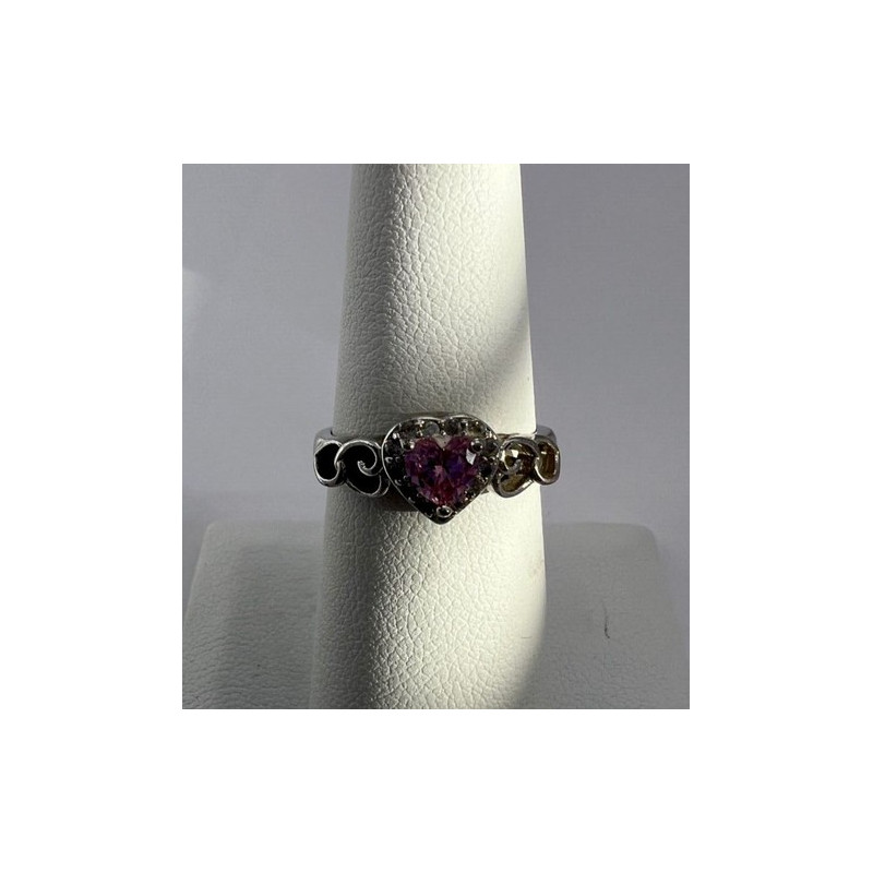 925 Sterling Silver & CZ Pink Heart Ring Size 6.5