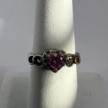 925 Sterling Silver & CZ Pink Heart Ring Size 6.5