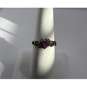 925 Sterling Silver & CZ Pink Heart Ring Size 6.5