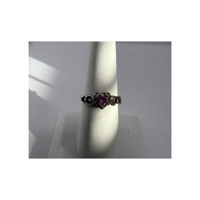 925 Sterling Silver & CZ Pink Heart Ring Size 6.5