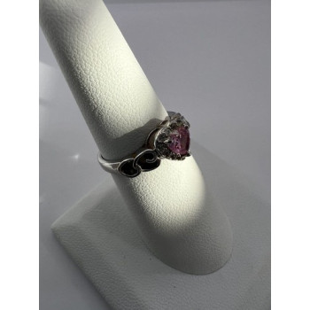 925 Sterling Silver & CZ Pink Heart Ring Size 6.5