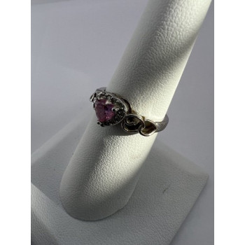 925 Sterling Silver & CZ Pink Heart Ring Size 6.5