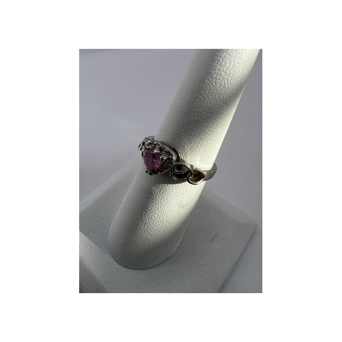 925 Sterling Silver & CZ Pink Heart Ring Size 6.5
