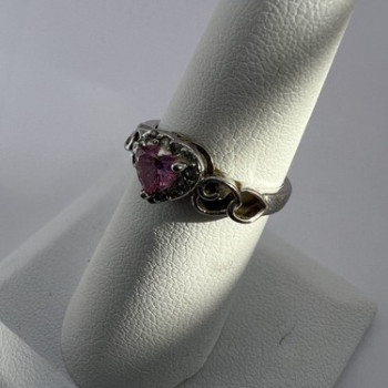 925 Sterling Silver & CZ Pink Heart Ring Size 6.5