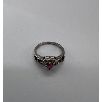 925 Sterling Silver & CZ Pink Heart Ring Size 6.5