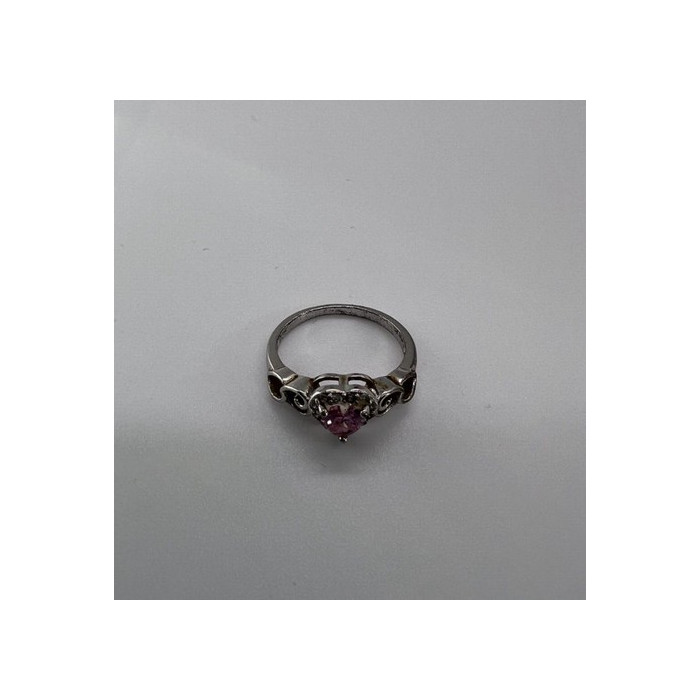 925 Sterling Silver & CZ Pink Heart Ring Size 6.5