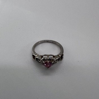 925 Sterling Silver & CZ Pink Heart Ring Size 6.5