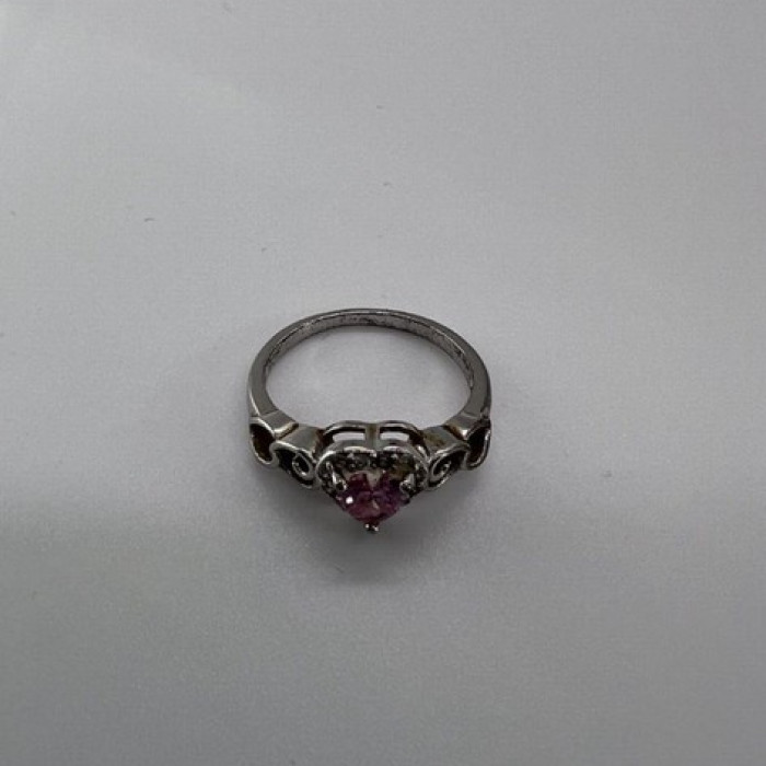 925 Sterling Silver & CZ Pink Heart Ring Size 6.5