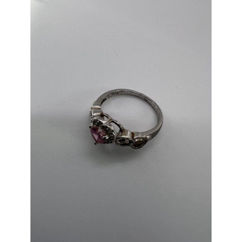 925 Sterling Silver & CZ Pink Heart Ring Size 6.5