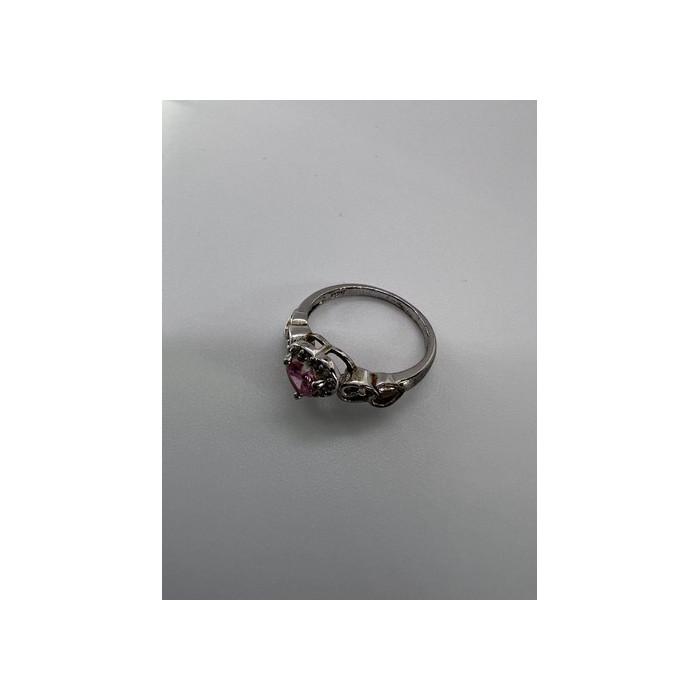 925 Sterling Silver & CZ Pink Heart Ring Size 6.5