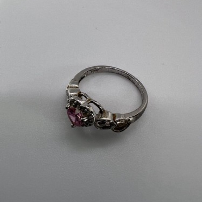 925 Sterling Silver & CZ Pink Heart Ring Size 6.5