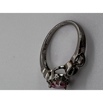 925 Sterling Silver & CZ Pink Heart Ring Size 6.5