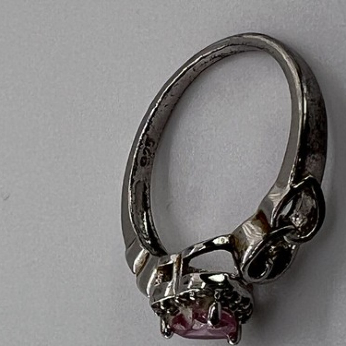 925 Sterling Silver & CZ Pink Heart Ring Size 6.5