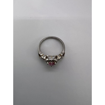 925 Sterling Silver & CZ Pink Heart Ring Size 6.5