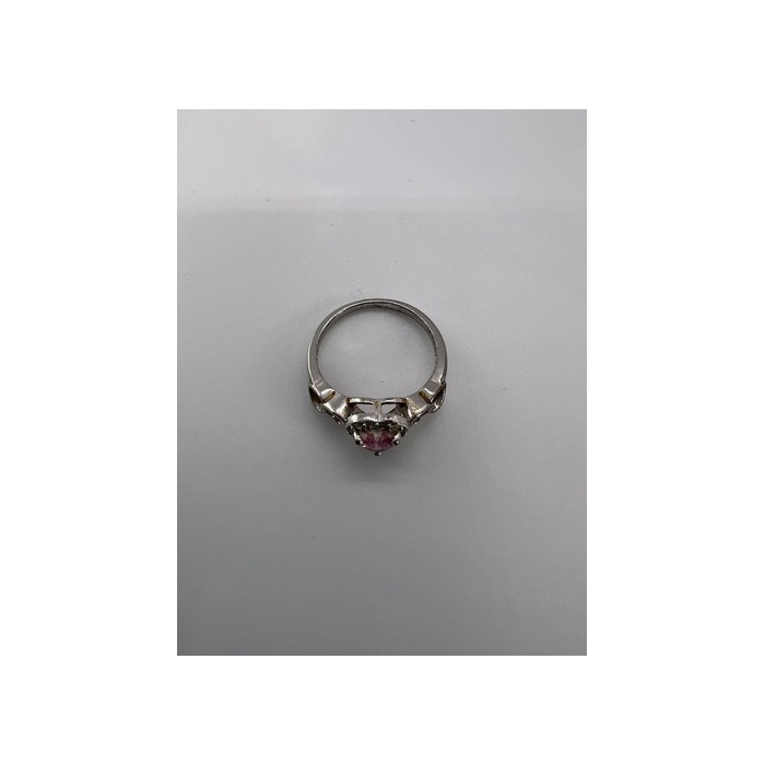 925 Sterling Silver & CZ Pink Heart Ring Size 6.5