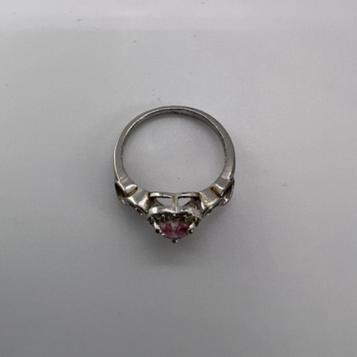 925 Sterling Silver & CZ Pink Heart Ring Size 6.5