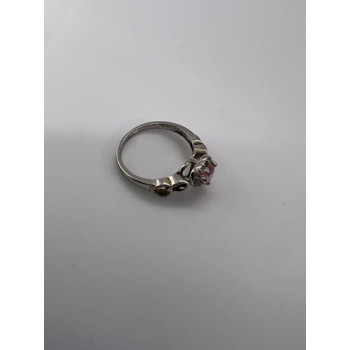 925 Sterling Silver & CZ Pink Heart Ring Size 6.5