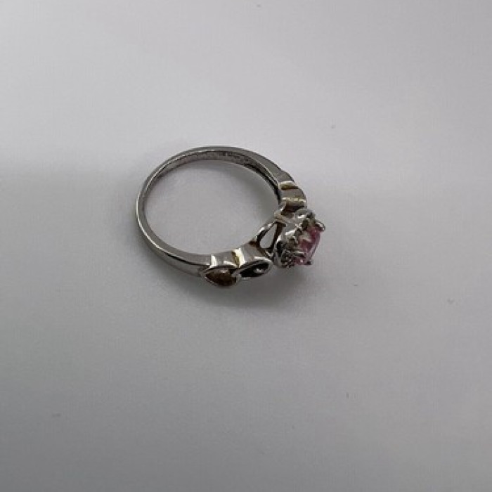 925 Sterling Silver & CZ Pink Heart Ring Size 6.5