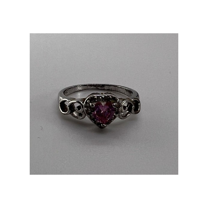 925 Sterling Silver & CZ Pink Heart Ring Size 6.5