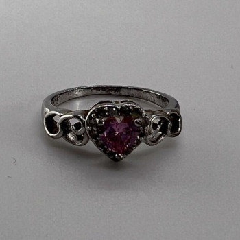 925 Sterling Silver & CZ Pink Heart Ring Size 6.5
