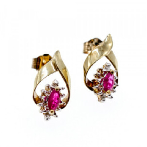 10K Yellow Gold Ruby & Diamonds Earrings