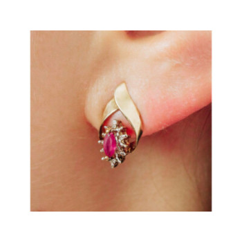 10K YELLOW GOLD RUBY & DIAMONDS EARRINGS