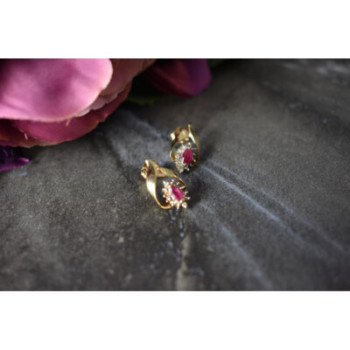 10K YELLOW GOLD RUBY & DIAMONDS EARRINGS