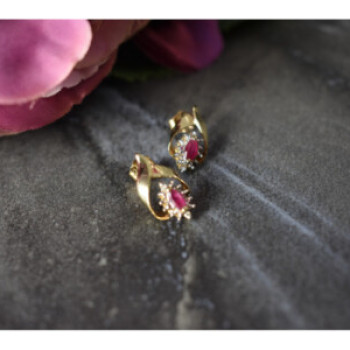 10K Yellow Gold Ruby & Diamonds Earrings