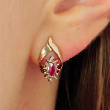 10K Yellow Gold Ruby & Diamonds Earrings