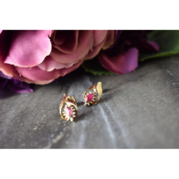 10K YELLOW GOLD RUBY & DIAMONDS EARRINGS