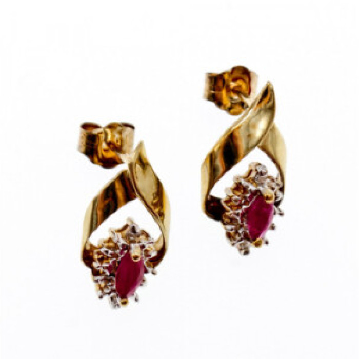 10K Yellow Gold Ruby & Diamonds Earrings