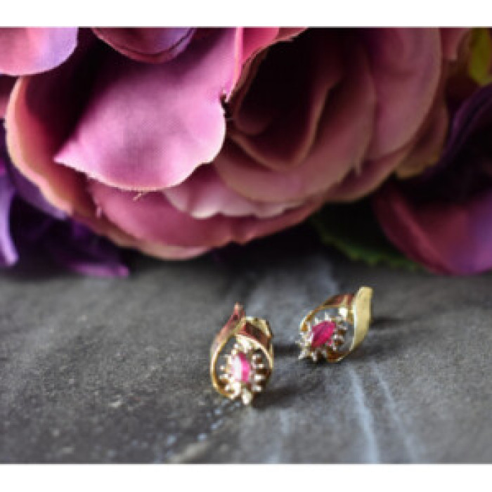 10K Yellow Gold Ruby & Diamonds Earrings
