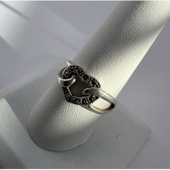 925 Sterling Silver & Marcasite Heart Ring Size 9