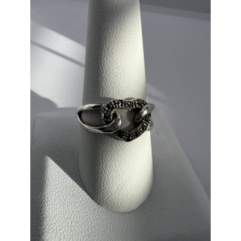 925 Sterling Silver & Marcasite Heart Ring Size 9