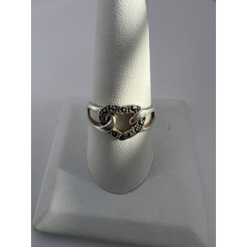 925 Sterling Silver & Marcasite Heart Ring Size 9