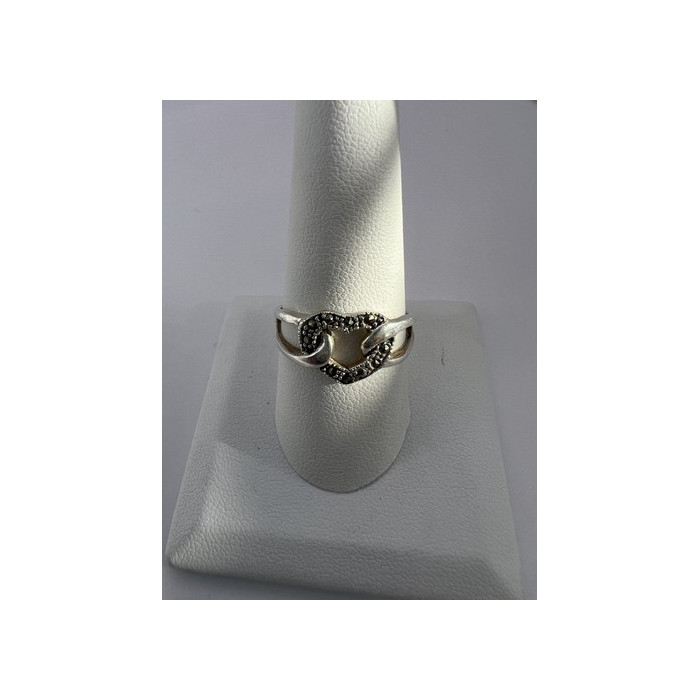 925 Sterling Silver & Marcasite Heart Ring Size 9