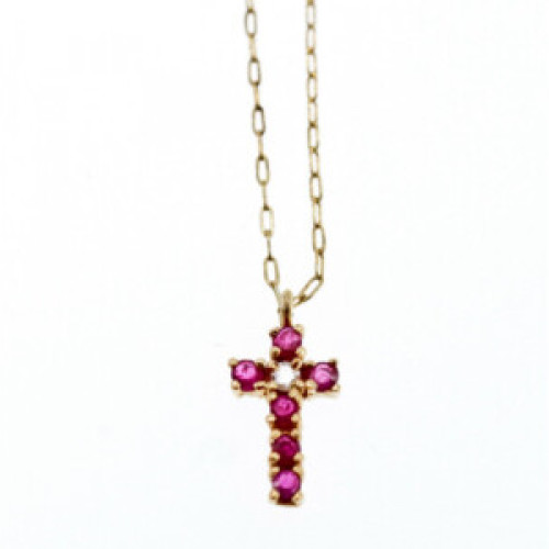 14K Yellow Gold Rubies & Diamond Chain With Cross Pendant