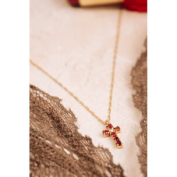 14K Yellow Gold Rubies & Diamond Chain With Cross Pendant