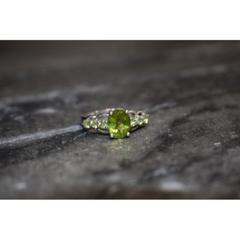 925 Sterling Silver Peridot & Tsavorite Ring Size 6.5