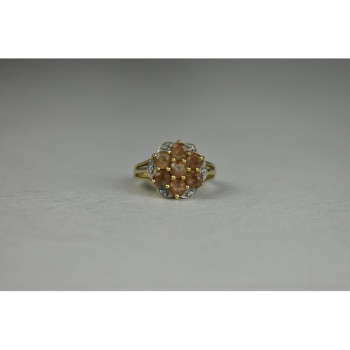925 Sterling Silver Gold Plated Hessonite & Quartz Ring Size 6.5