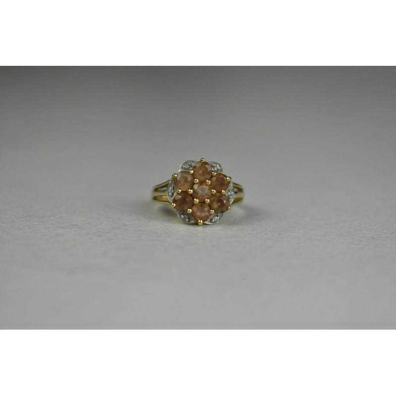 925 Sterling Silver Gold Plated Hessonite & Quartz Ring Size 6.5