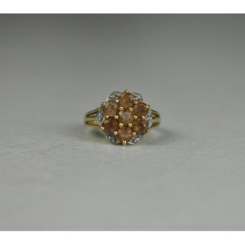 925 Sterling Silver Gold Plated Hessonite & Quartz Ring Size 6.5