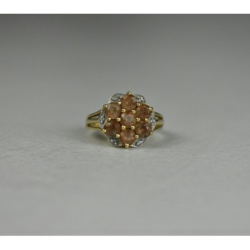 925 Sterling Silver Gold Plated Hessonite & Quartz Ring Size 6.5