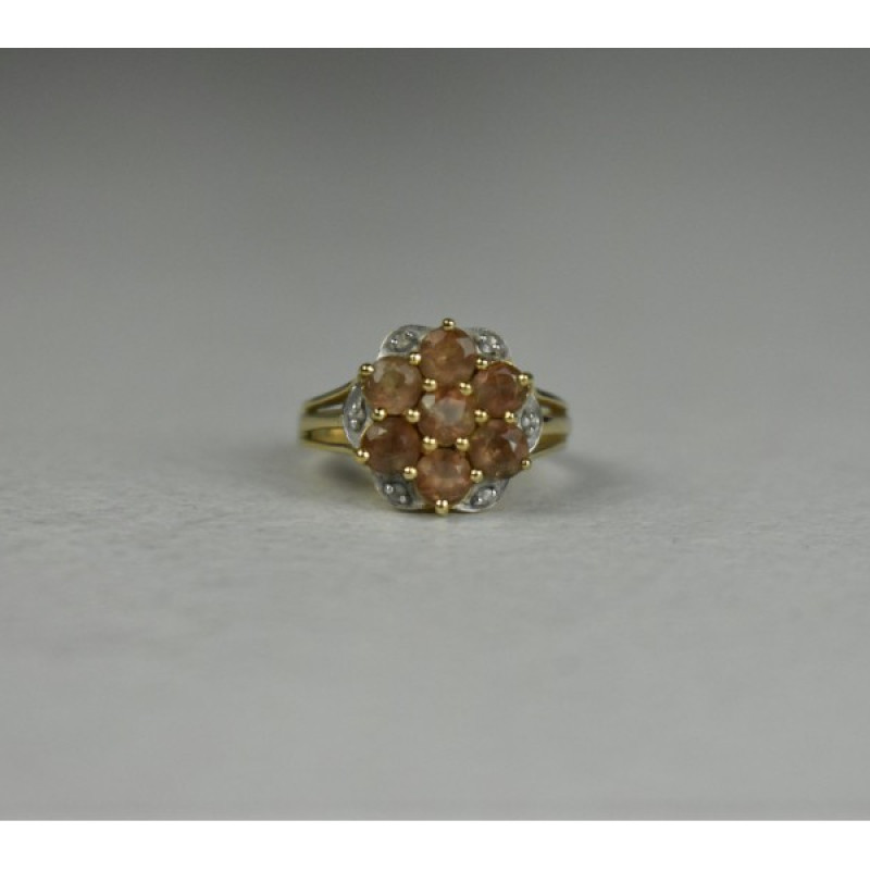 925 Sterling Silver Gold Plated Hessonite & Quartz Ring Size 6.5