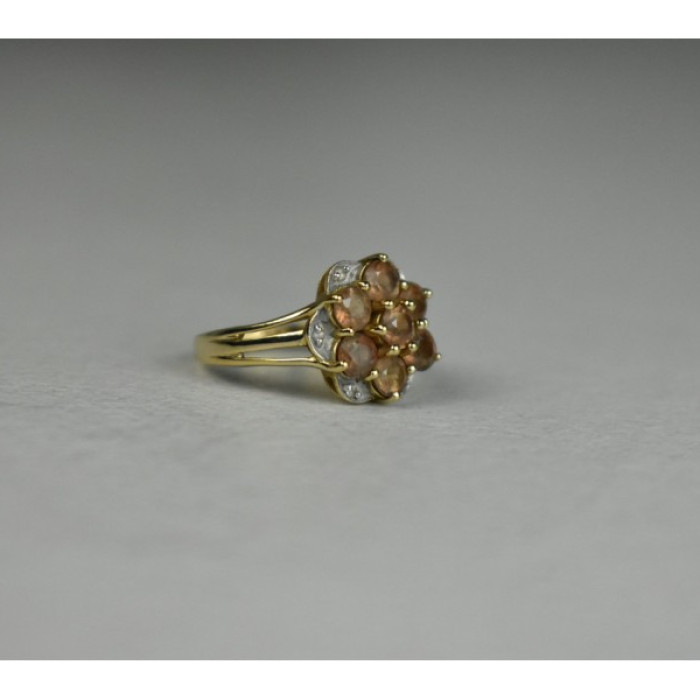 925 Sterling Silver Gold Plated Hessonite & Quartz Ring Size 6.5