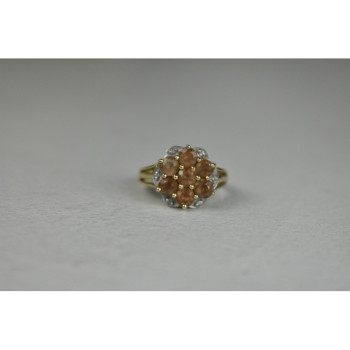 925 Sterling Silver Gold Plated Hessonite & Quartz Ring Size 6.5