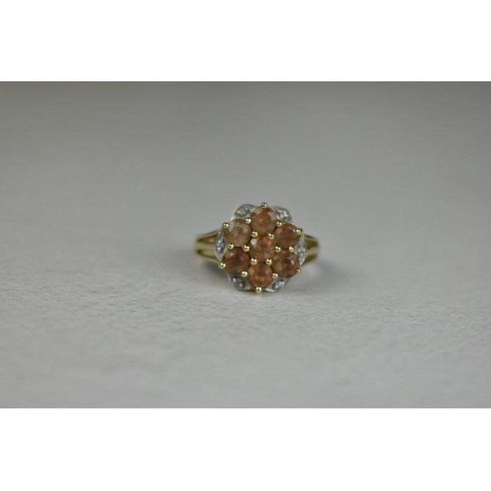 925 Sterling Silver Gold Plated Hessonite & Quartz Ring Size 6.5