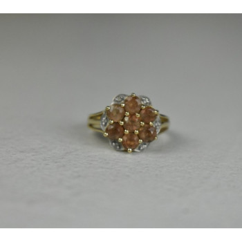 925 Sterling Silver Gold Plated Hessonite & Quartz Ring Size 6.5