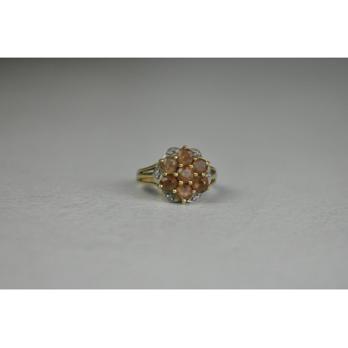 925 Sterling Silver Gold Plated Hessonite & Quartz Ring Size 6.5